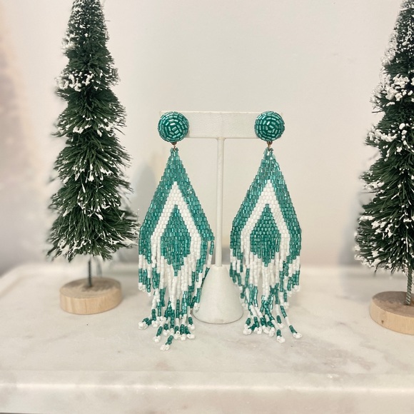 NEW/ Free People, Beaded Fringe Dangle Earrings - Picture 3 of 4